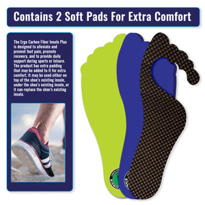 Ergo Carbon Fiber Insole Plus Edition (1 Unit), Rigid with Padding for Men and Women (Sizes M 9-12 and W 7-9)