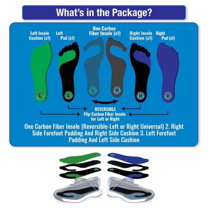 Ergo Carbon Fiber Insole Plus Edition (1 Unit), Rigid with Padding for Men and Women (Sizes M 9-12 and W 7-9)