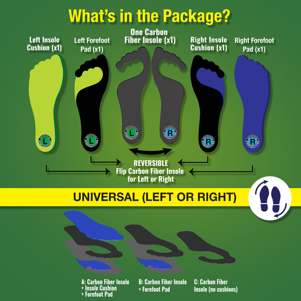 Ergo Carbon Fiber Insole Golfers Edition (1 Unit), Rigid with Padding for Men and Women (Sizes M 9-12 and W 7-9)