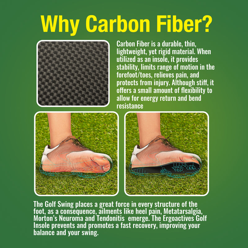 Ergo Carbon Fiber Insole Golfers Edition (1 Unit), Rigid with Padding for Men and Women (Sizes M 9-12 and W 7-9)