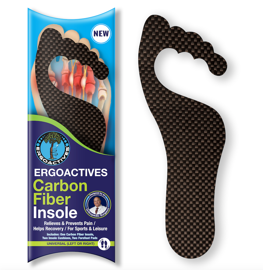 Ergo Carbon Fiber Insole Plus Edition (1 Unit), Rigid with Padding for Men and Women (Sizes M 9-12 and W 7-9)